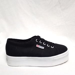 SUPERGA Black Canvas Platform Sneakers
